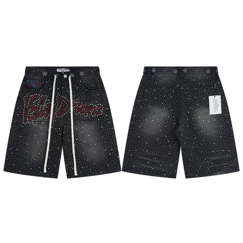 Vale Valley Forever Iced Out Jorts Jean Shorts Hot Diamond Denim Shorts Trendy (5)