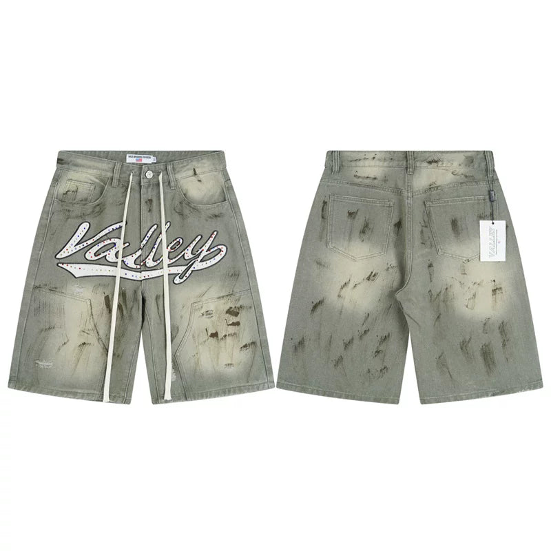 Vale Valley Forever Iced Out Jorts Jean Shorts Hot Diamond Denim Shorts Trendy (3)