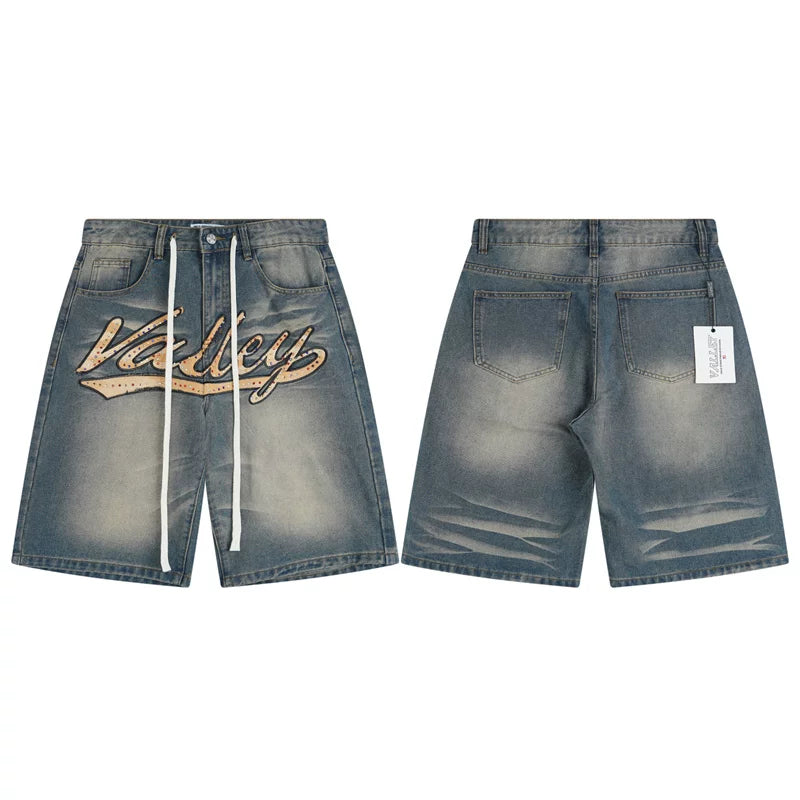Vale Valley Forever Iced Out Jorts Jean Shorts Hot Diamond Denim Shorts Trendy (1)